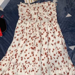 Off white floral strapless dress